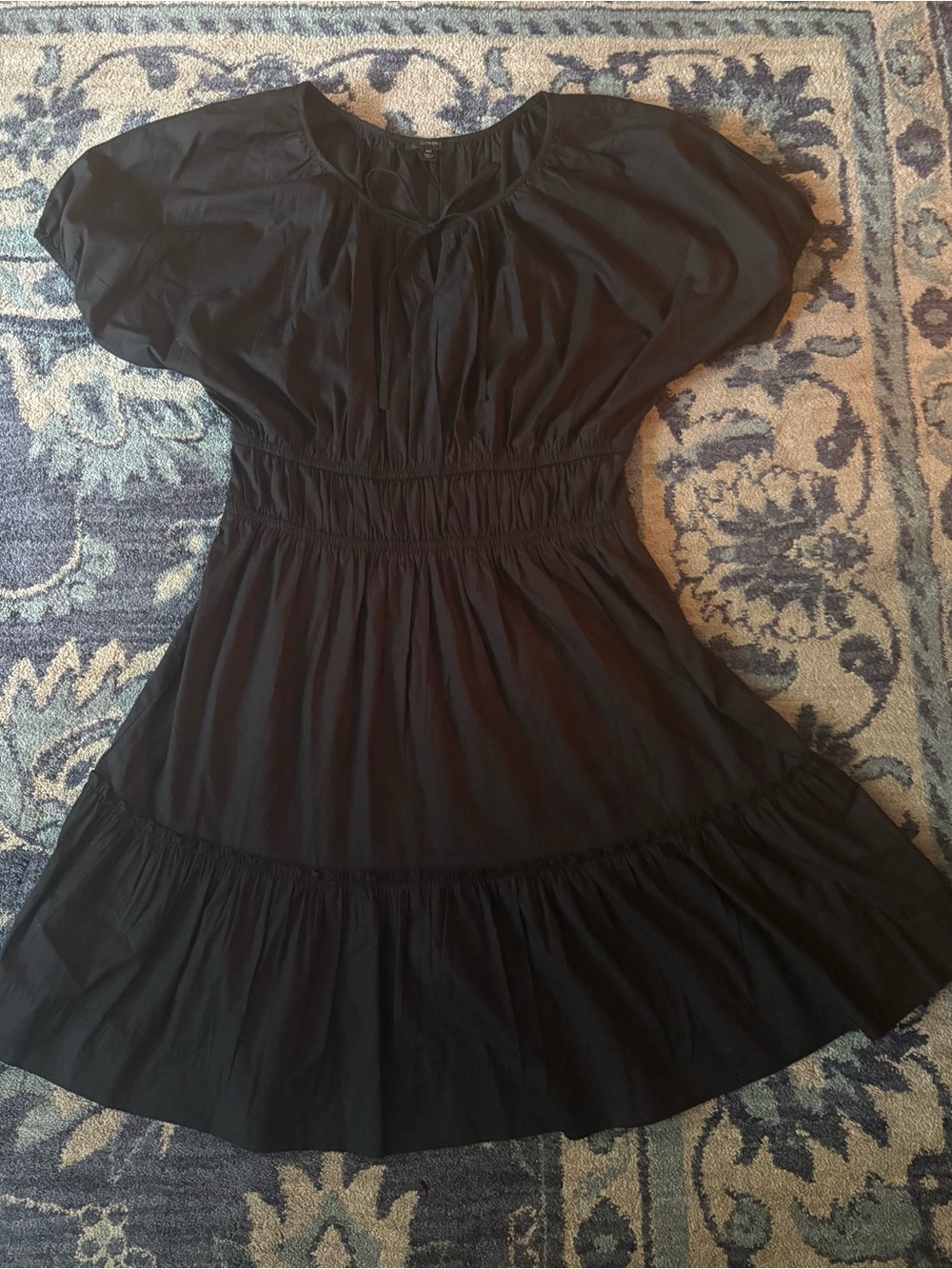 J. Crew Cotton Cinched Waist Puff Sleeve Dress Black Medium Tall babydoll